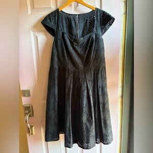 Adrianna Papell Black Midi Eyelet Dress